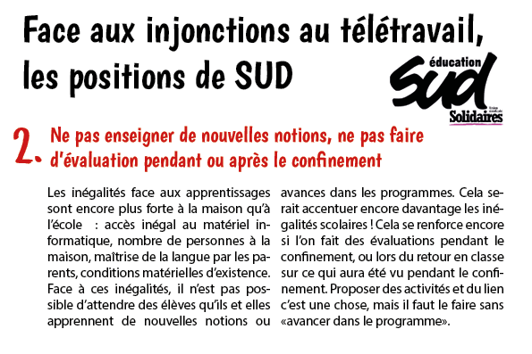 Télétravail positions SUD 2 Télétravail positions SUD 2
