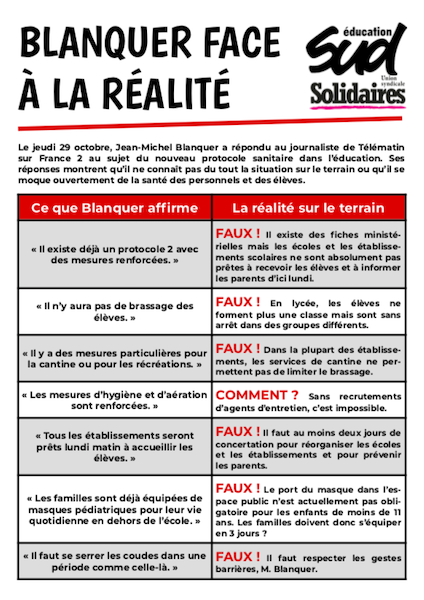 Tract - Blanquer face à la réalité : la désintox