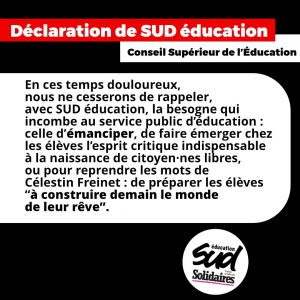 Déclaration de SUD éducation au Conseil Supérieur de l’Education du 19 octobre 2023